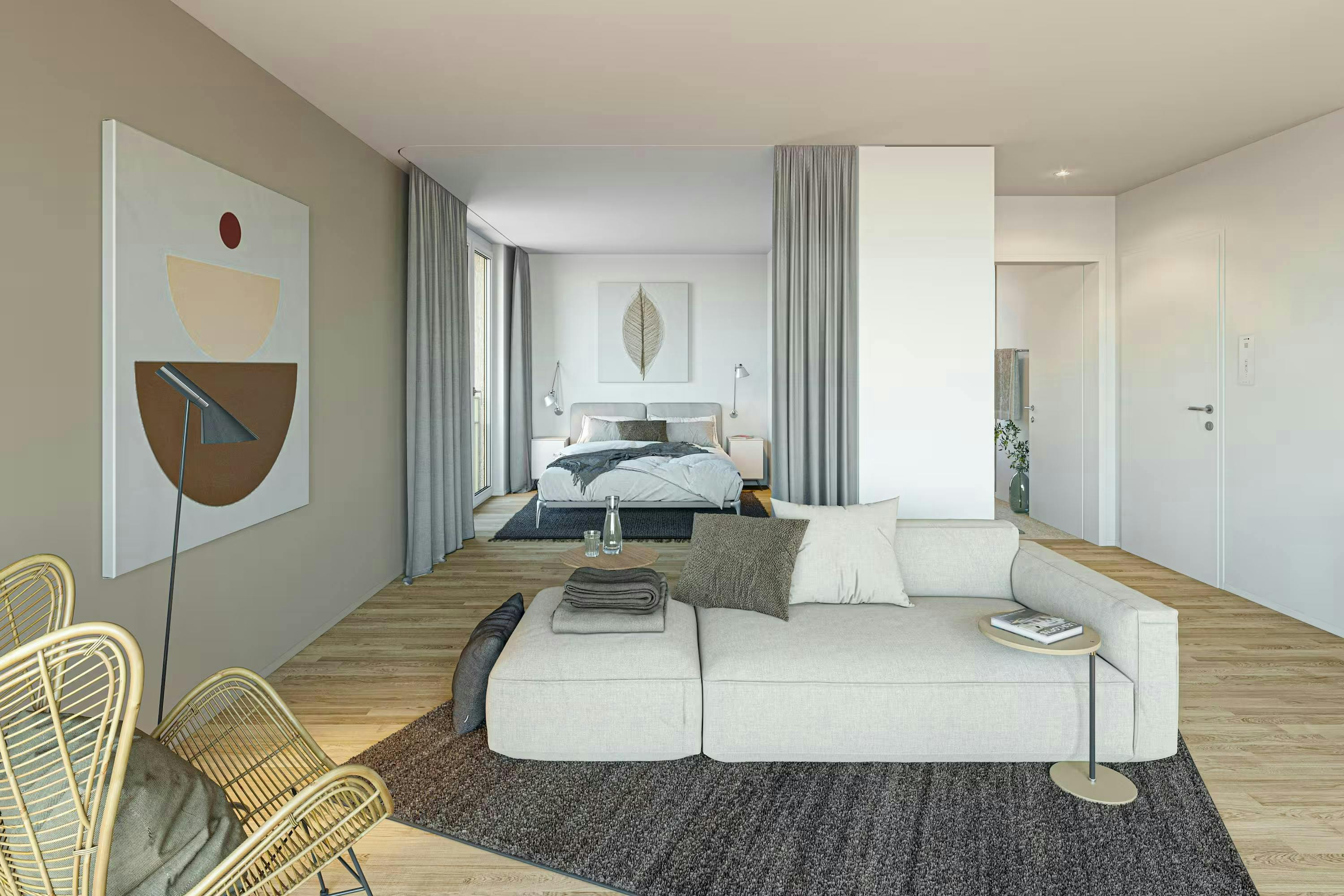 echt3D 3D-Visualisierung Portfolio Innenvisualisierung Wohnung Wohnzimmer Schlafzimmer