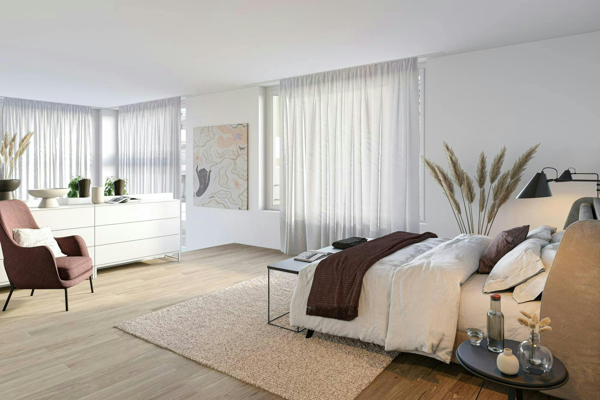 echt3D 3D-Visualisierung Portfolio Innenvisualisierung Wohnung Schlafzimmer minimalistisch