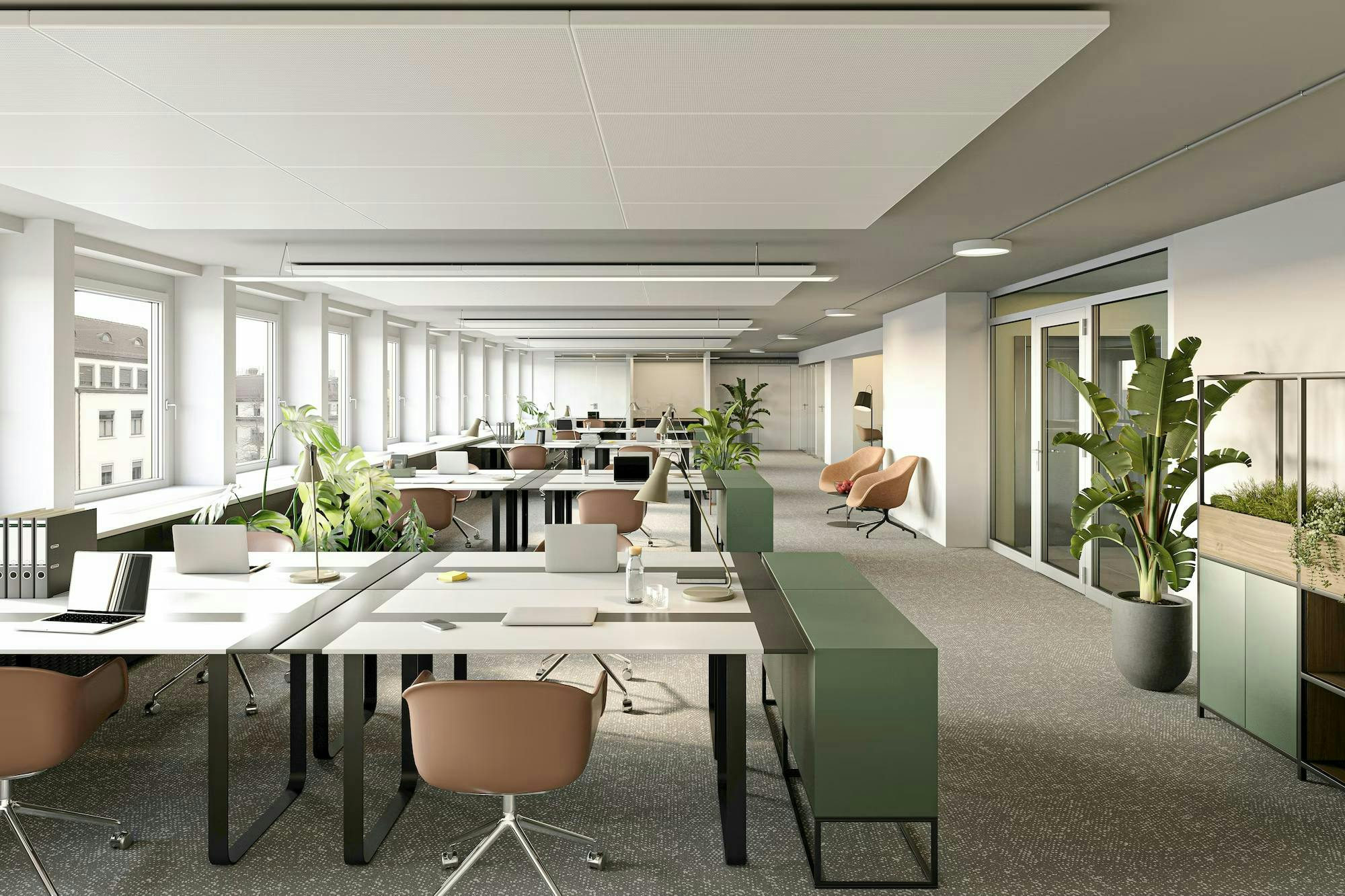 echt3D 3D-Visualisierung Portfolio stilvolles Büro mit modernen Möbel Teppich